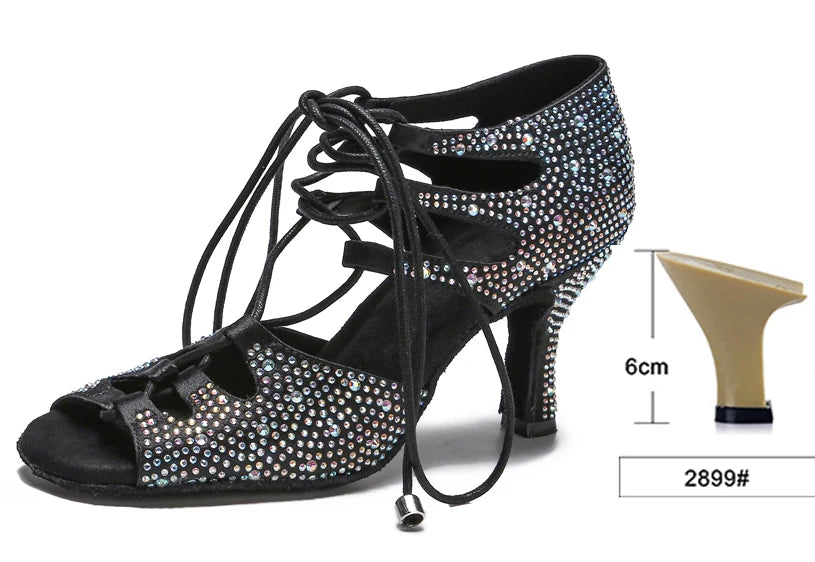 raso di seta donna scarpe da ballo latino fondo morbido sandali da donna Tango Party Dance Shoes scarpe da sposa con strass