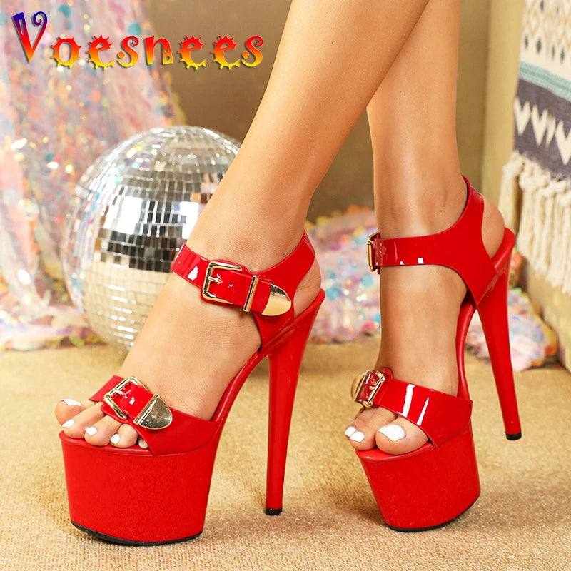 2024 New Runway Style Platform Sandals Chic Buckle Strap Women High Heels Summer Pole Dancing Shoes 7 Inches Sexy Stripper Shoes